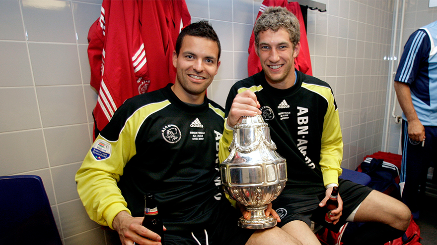 Stekelenburg and Sander Boschker celebrate winning the KNVB Cup in 2006.